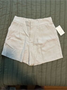 A New Day Light Beige High-Waist Pleated Women's Shorts